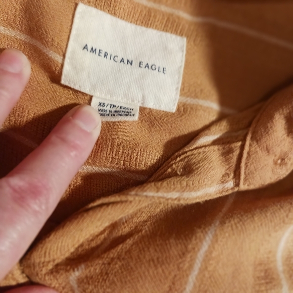 American Eagle Goldenrod Tie Front Blouse  XS Viscose Boho Oversized Striped - Picture 3 of 5